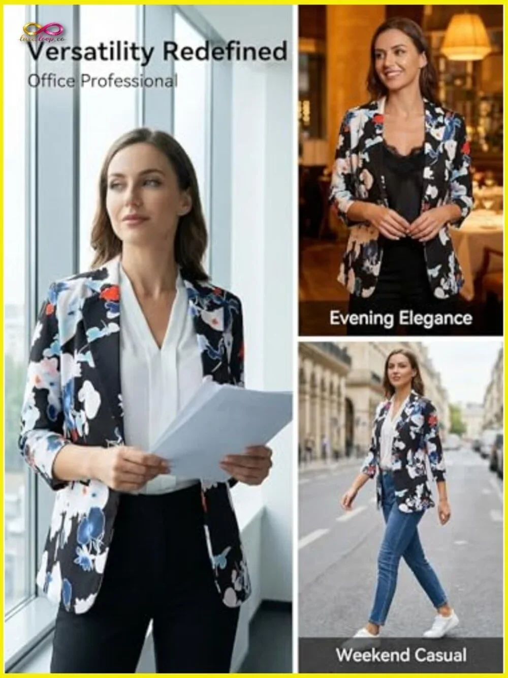 Lightweight 3/4 Sleeve Blazer Tailored Fit Office Work Jacket Chic Minimal